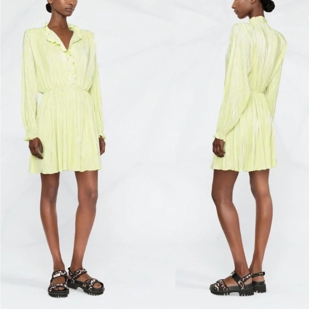 New ROTATE BIRGER CHRISTENSEN Ivy Pleated Mini Dress In Sunny Lime Size 0